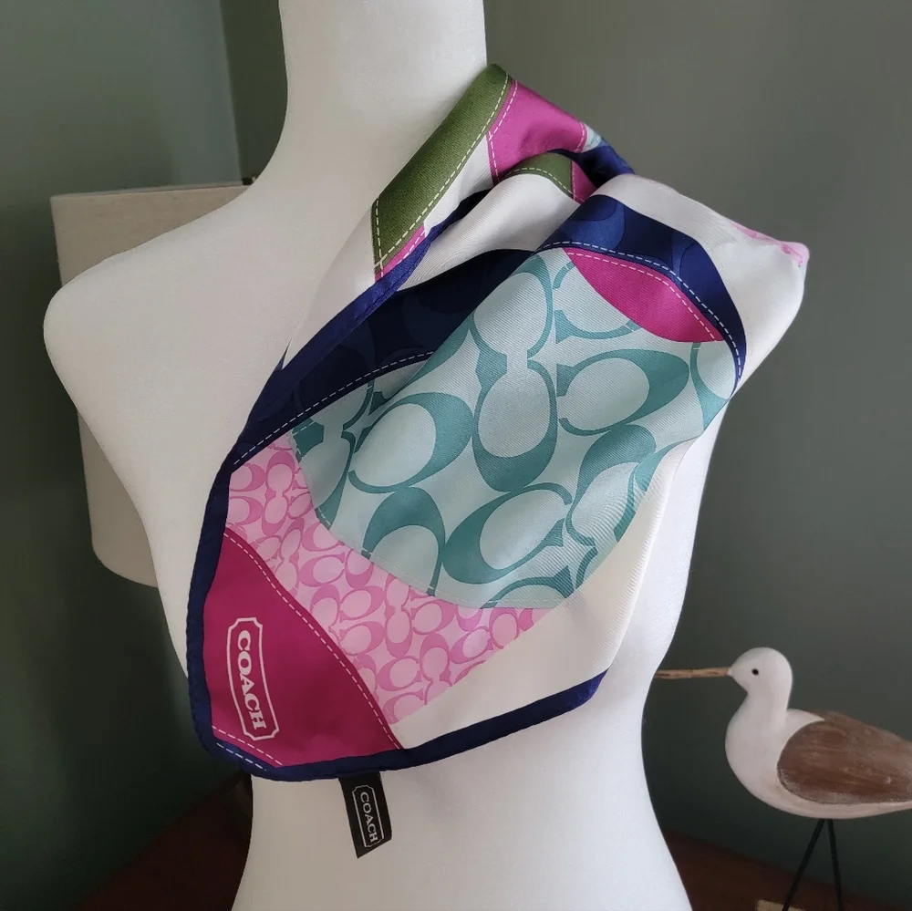 Coach Multicolor Geometric Print 100% Silk Scarf Y2K - Picture 2 of 9